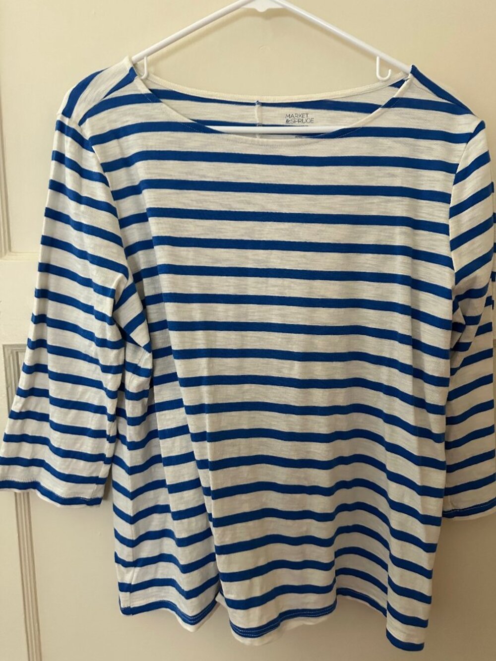 Market & Spruce Blue Striped 3/4 Sleeve Top Extra-Large Petite XLP